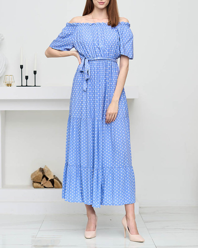 Blue ladies 'midi dress with open back polka dots - Clothing