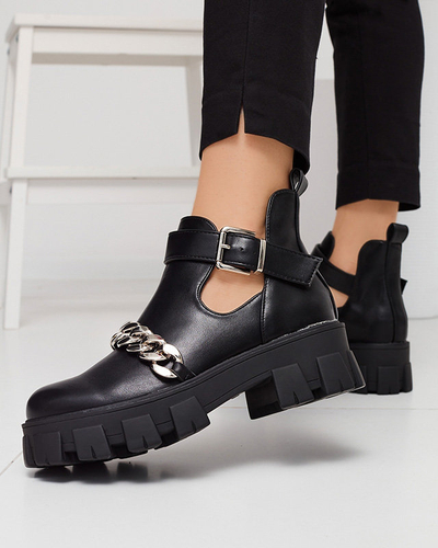 Black women's boots with a cut-out and embellishment Meveril - Footwear