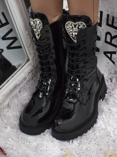 Женские лакированные ботинки на шнуровке Emelune