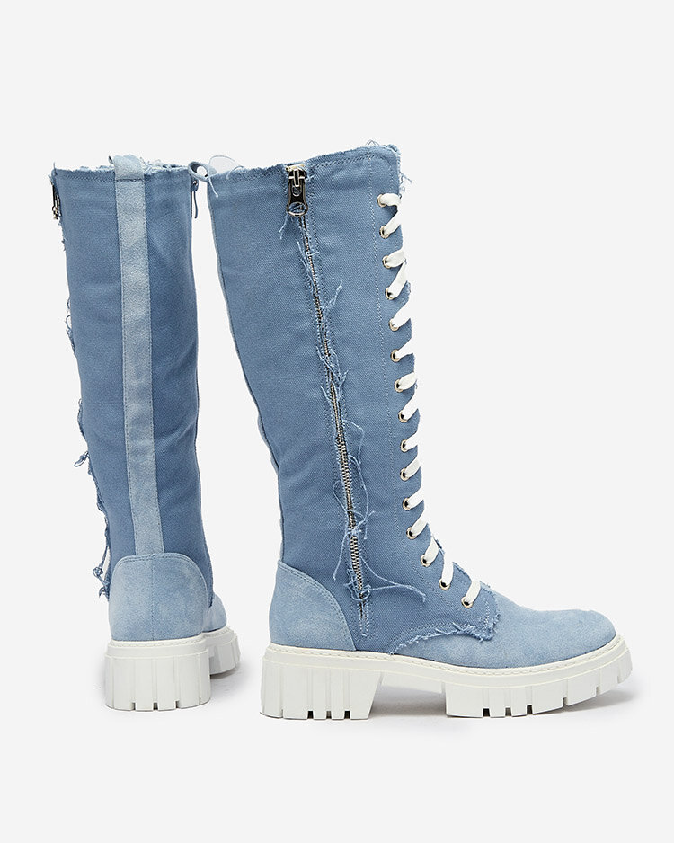 Royalfashion Синие женские тканевые сапоги Leconen