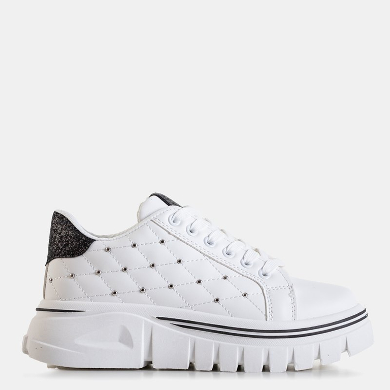 White women's sneakers with a black glitter insert Yemen - Footwear