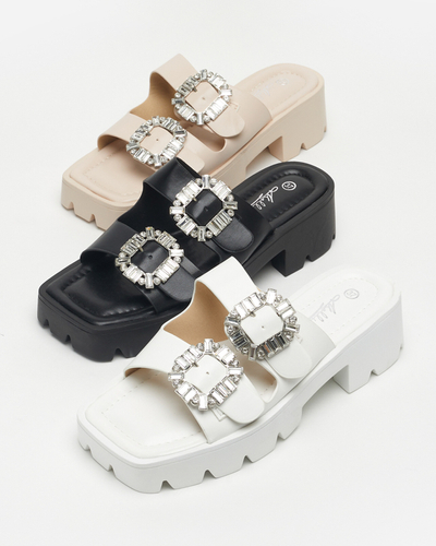 Ladies' black slippers with zircon ornaments Sadoh - Footwear