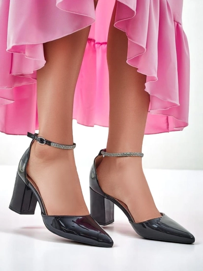Royalfashion Women's patent leather pumps with a strap adorned with zirconia Furoni