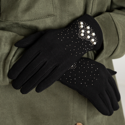 Ladies 'black gloves with pearls - Accessories