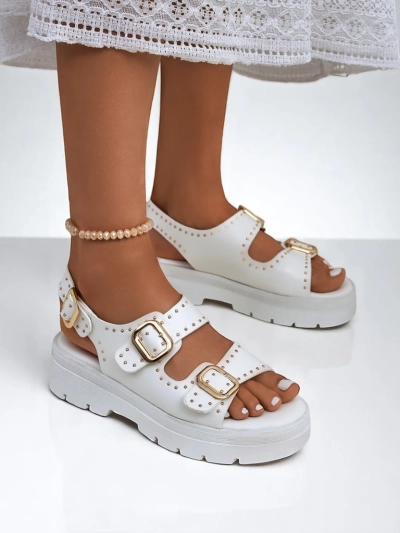 Royalfashion Sieviešu sandales ar biezu zoli un dārgakmeņiem Rocky Chic