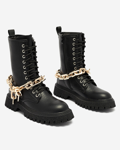 Black women's boots with gold chain Azerik - Footwear