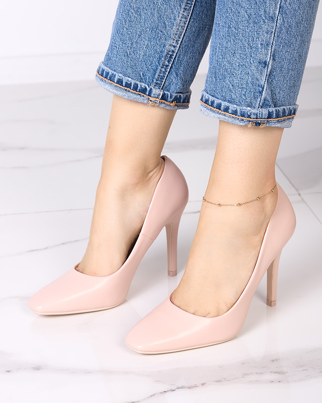 Beige women's pumps with a square toe Vaseka - Footwear