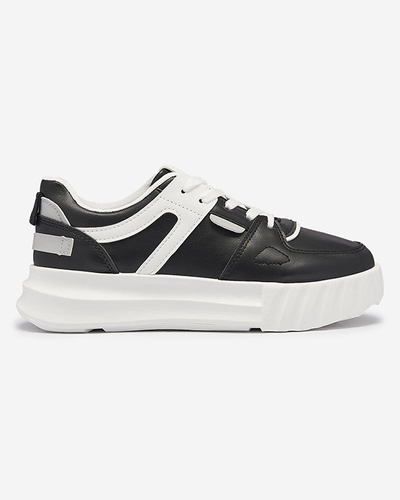 Eco-leather women's black casual sports shoes with white inserts Netiris - Footwear