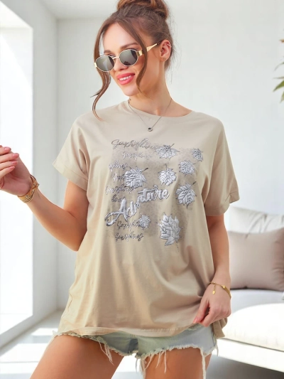 Royalfashion Women's cotton t-shirt with leaf print