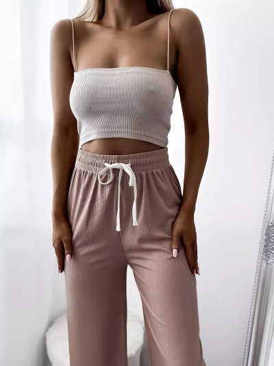 Brown women's wide pleated palazzo pants - Clothing