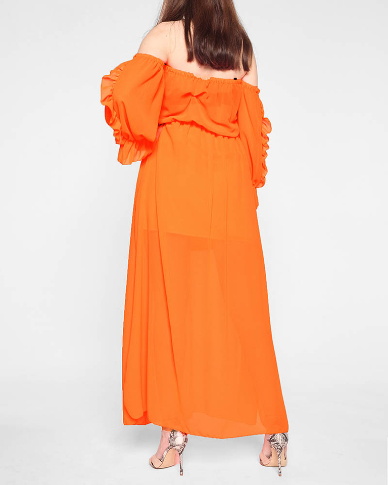 Women's neon orange maxi Spanish dress - Clothing