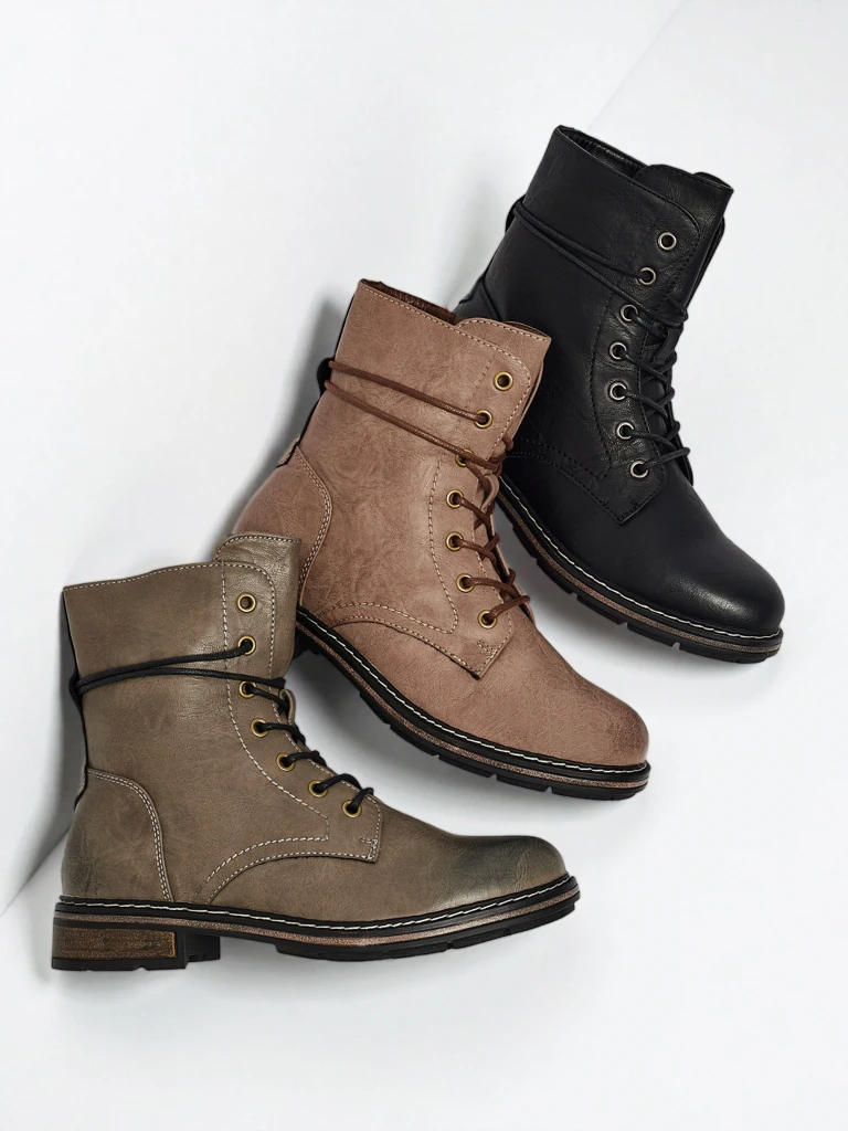 Eko skórzane sznurowane botki damskie Ravonna