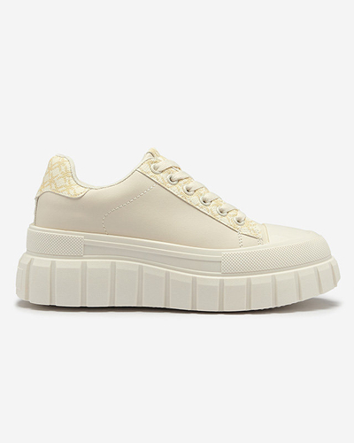 Casual women's cream women's sports shoes with patterned inserts Leritic - Footwear