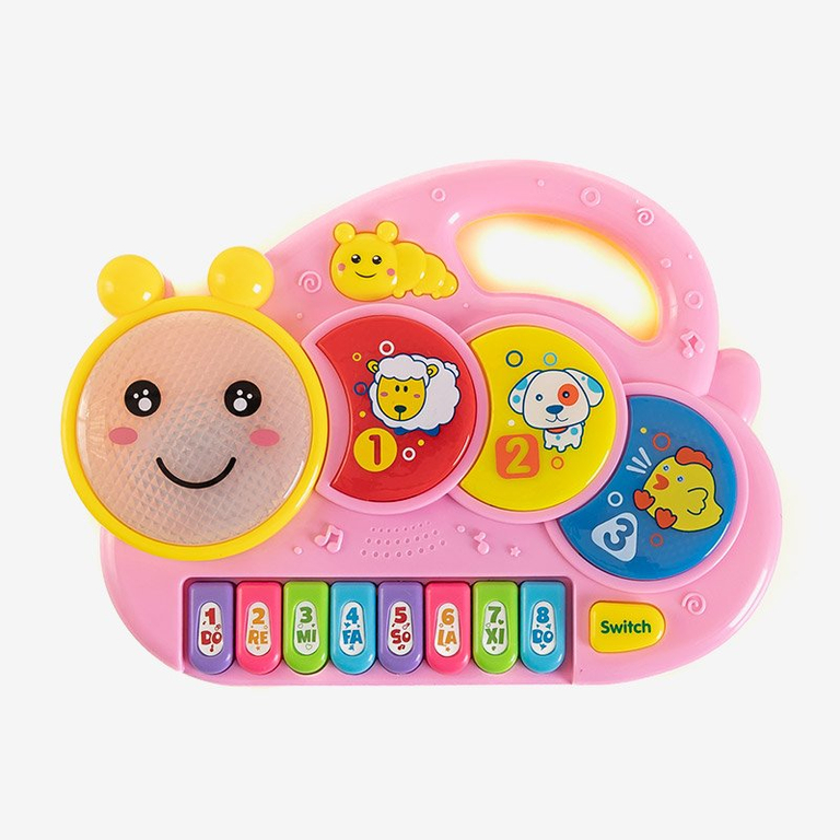 Розовая интерактивная игрушка пианино-гусеница для детей