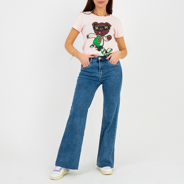 Ladies 'Pink Printed T-Shirt - Clothing