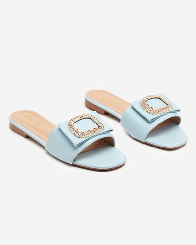Blue women's slippers with an ornament with cubic zirconia Iteria - Footwear