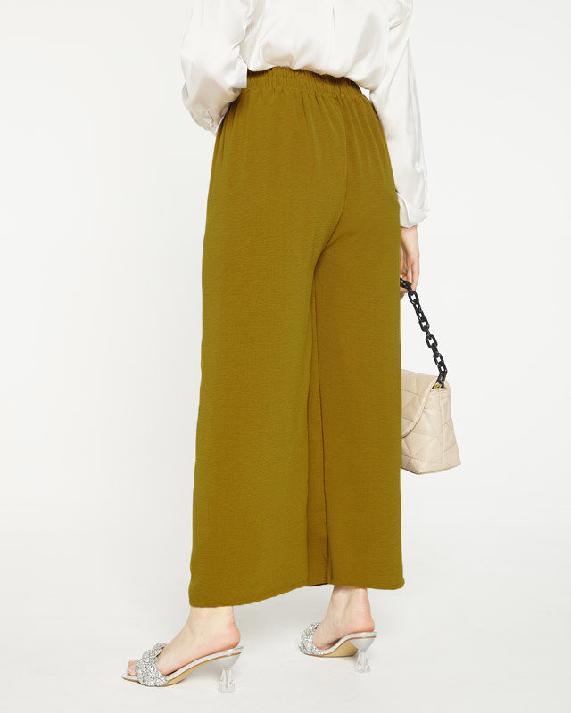 Women's wide palazzo trousers with olive-colored decoration - Clothing