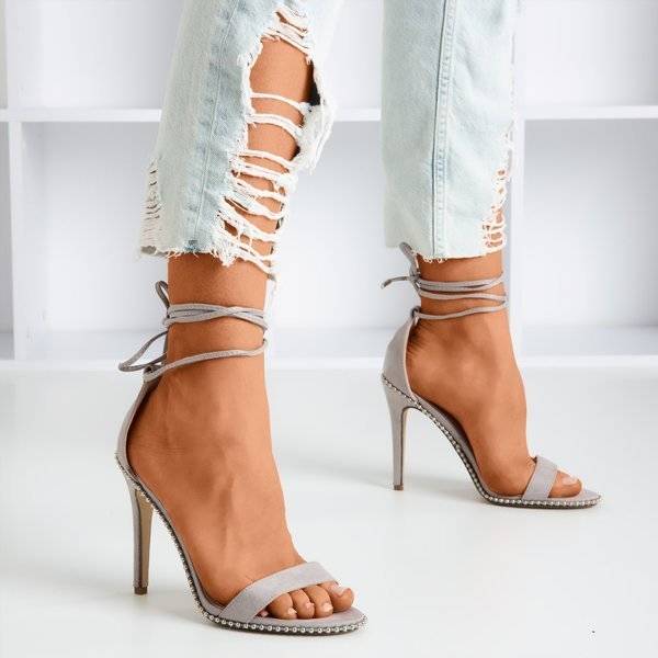 Gray tied sandals on a high heel Taya - Footwear 1