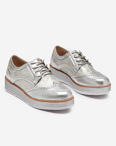 OUTLET Women's silver ankle boots with snake skin inserts Fin - Footwear
