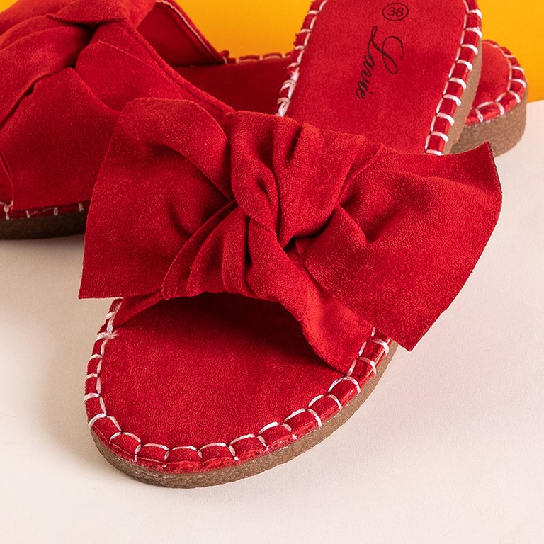 Red women's slippers with a bow Bonehas - Shoes