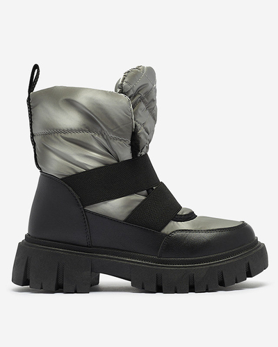 Sieviešu sniega zābaki ar plakanu zoli melni pelēkā krāsā Ferory- Footwear