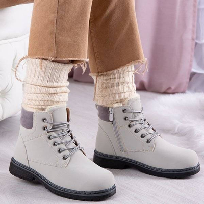 OUTLET Light gray Ressalie boots with fur - Footwear