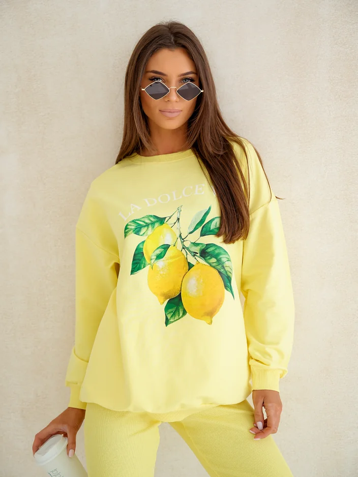 Royalfashion Women's cotton set with lemon sweatshirt and leggings