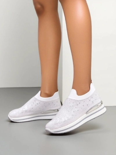 Royalfashion Women's slip-on fabric sports shoes with rhinestones Adeq
