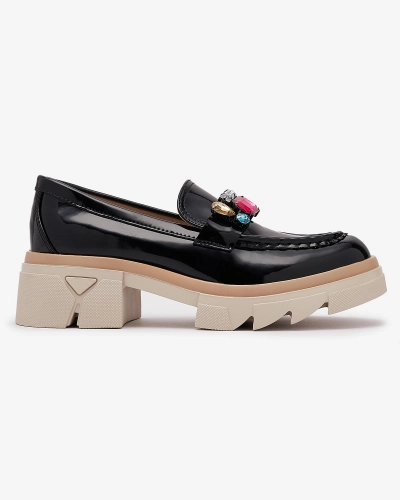 Lacquered black moccasins with colored stones Sarix - Footwear
