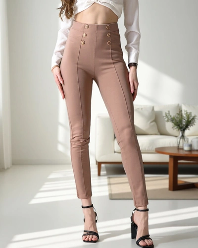 Royalfashion Women's cotton treggings with decorative buttons