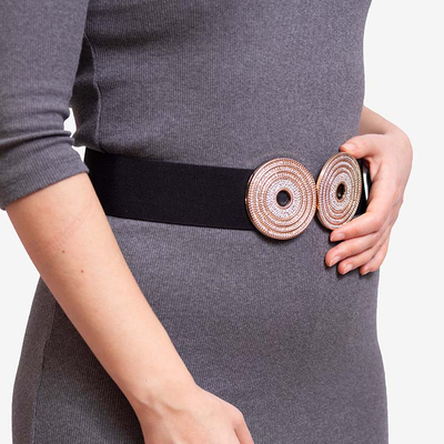 Black elastic belt with golden buckle with zircons - Accessories