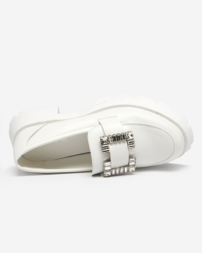 OUTLET Women's white matt shoes with a silver Vusito buckle - Footwear