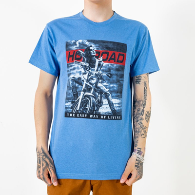 Blue printed cotton men's t-shirt - Clothing