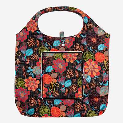 Black Folding Shopper Bag with Color Pattern - Accessories