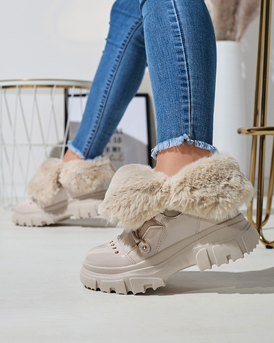 Bēšas krāsas sieviešu sniega zābaki ar mežģīnēm Fentes- Footwear