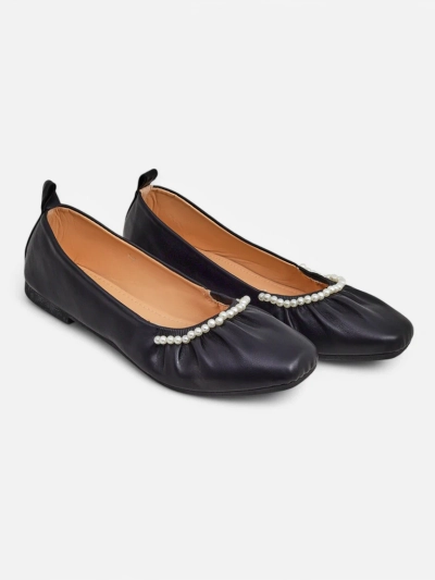 Callisto Nero Ballet Flats – Black eco-leather ballet flats with pearls, flat heel