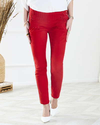 Women's low-waisted fabric trousers in red - Clothing
