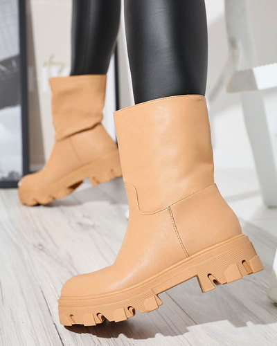 Women's slip-on ankle boots with camel Mekira insulation - Footwear