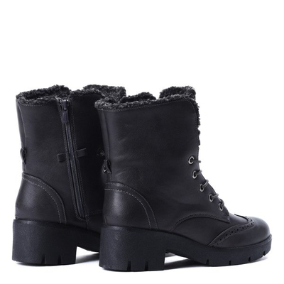 Ciemnoszare traperki z ażurowaniem - Obuwie