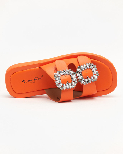 Orange women's slippers with crystals Azazel - Footwear