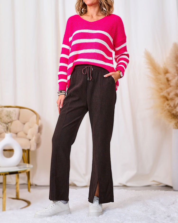 Royalfashion Dark brown corduroy women's fabric pants