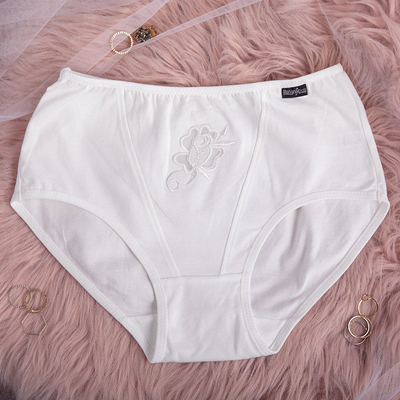 Women's ecru cotton panties with a flower PLUS SIZE - Underwear