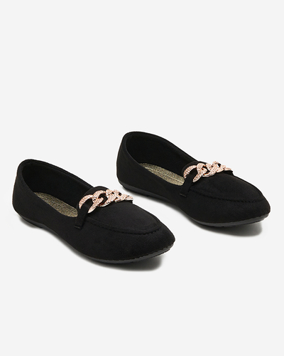 Black women's eco-suede loafers with a chain Osylia - Shoes