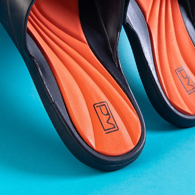 Black women's rubber slippers with an orange Briliana insert - Footwear