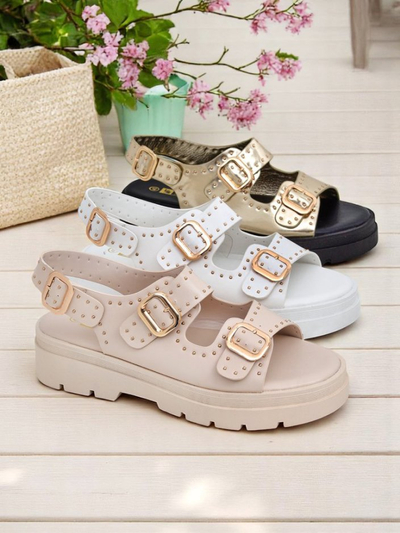 Royalfashion Sieviešu sandales ar biezu zoli un dārgakmeņiem Rocky Chic