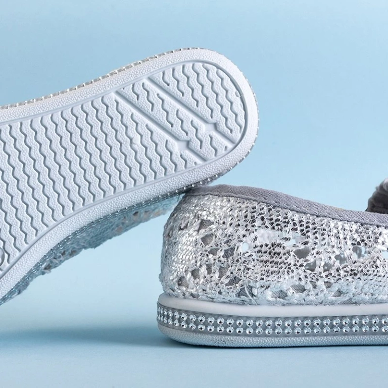 OUTLET Gray lace children's slip on with silver trim Ozana - Footwear