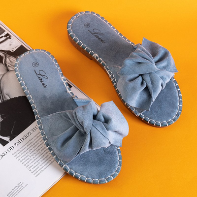 Blue women's slippers with a bow Bonehas - Footwear