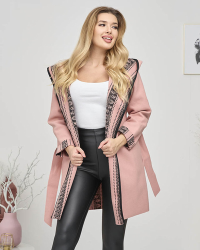 Pink women's bedspread a'la coat with ornament - Clothing