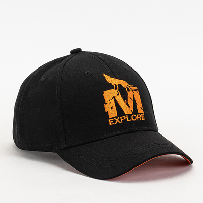 Black unisex baseball cap with orange patch - Accessories