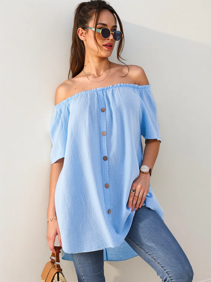 Royalfashion Women's cotton blouse ala Spanish with decorative buttons